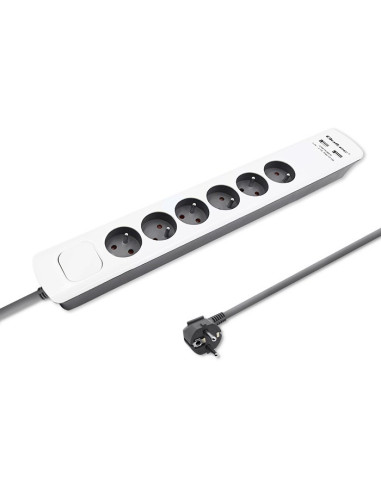 Qoltec Listwa Zasilająca Antyprzepięciowa | 6 Gniazd | 2 X Usb | 1.8M | Biało-Szara