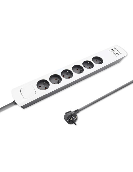 Qoltec Listwa Zasilająca Antyprzepięciowa | 6 Gniazd | 2 X Usb | 1.8M | Biało-Szara