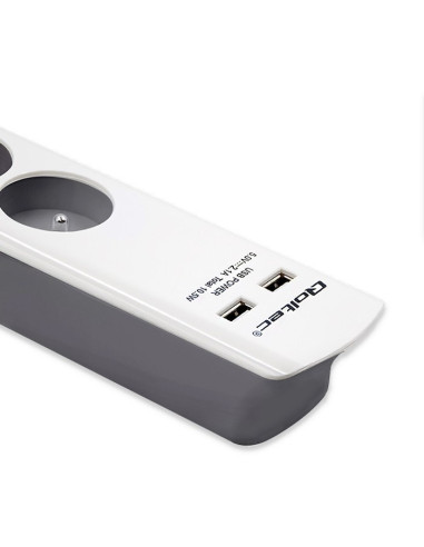 Qoltec Listwa Zasilająca Antyprzepięciowa | 6 Gniazd | 2 X Usb | 1.8M | Biało-Szara