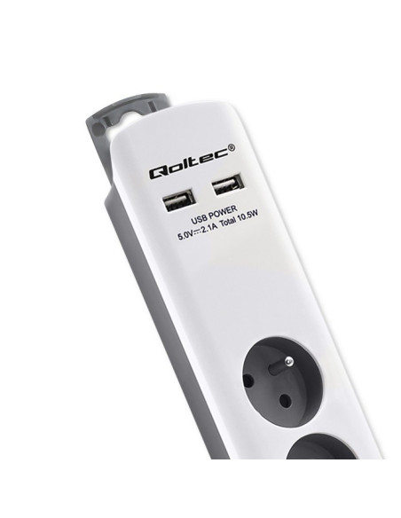 Qoltec Listwa Zasilająca Antyprzepięciowa | 6 Gniazd | 2 X Usb | 1.8M | Biało-Szara