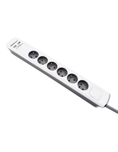 Qoltec Listwa Zasilająca Antyprzepięciowa | 6 Gniazd | 2 X Usb | 1.8M | Biało-Szara