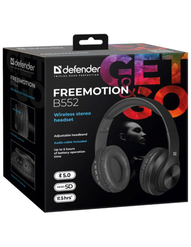 Defender Słuchawki Bezprzewodowe Nauszne Freemotion B552 Czarne 63552