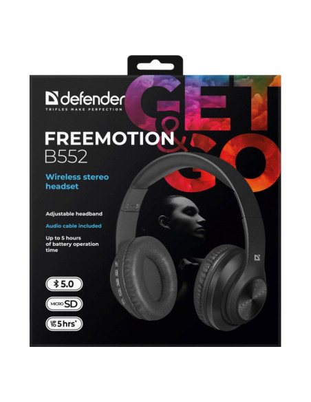 Defender Słuchawki Bezprzewodowe Nauszne Freemotion B552 Czarne 63552