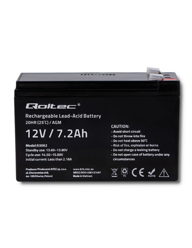 Qoltec Akumulator Agm 12V | 7.2Ah | Max 108A