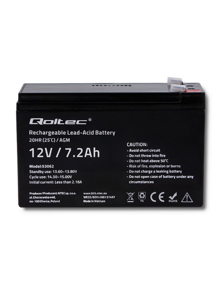 Qoltec Akumulator Agm 12V | 7.2Ah | Max 108A