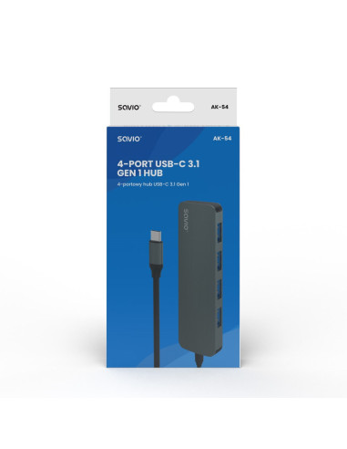 Savio Ak-54 Hub Usb-C - 4 X Usb-A, Szary