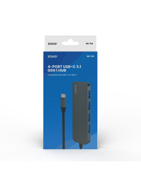 Savio Ak-54 Hub Usb-C - 4 X Usb-A, Szary