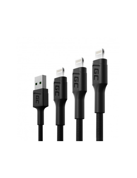 Green Cell Zestaw Kabli Kabgcset04 3X Kabel Gc Ray Usb - Lightning 30Cm, 120Cm, 200Cm, Biały Led
