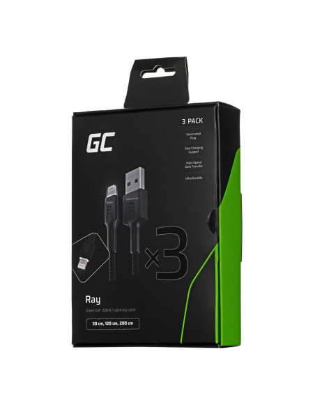 Green Cell Zestaw Kabli Kabgcset04 3X Kabel Gc Ray Usb - Lightning 30Cm, 120Cm, 200Cm, Biały Led