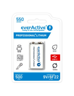 Everactive Akumulatorek 6F22/9V Li-Ion 550 Mah Z Usb Typ C Evhr22-550C