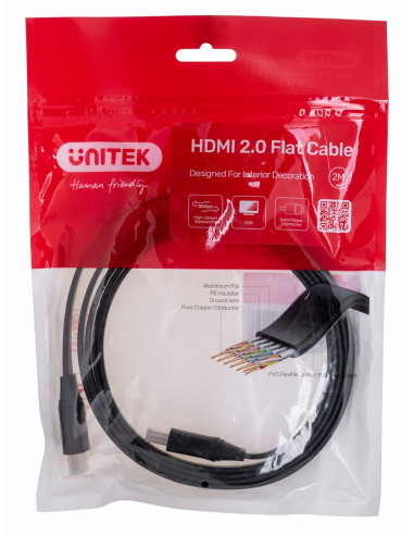 Unitek Kabel Hdmi 2.0 4K60Hz, Płaski, 2M, C11063Bk-2M