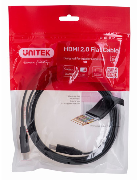 Unitek Kabel Hdmi 2.0 4K60Hz, Płaski, 2M, C11063Bk-2M
