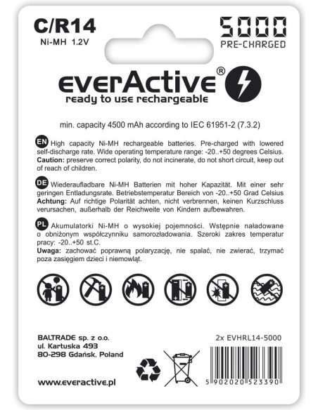 Zestaw Akumulatorków Everactive Evhrl14-5000 (5000Mah   Ni-Mh)