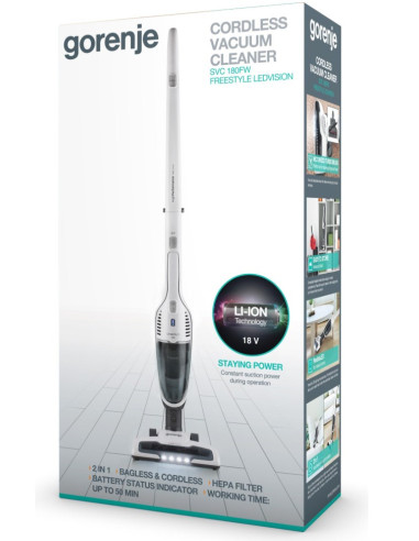 Gorenje Svc180Fw Odkurzacz Stojący 2 W 1 Bateria Suchy Hepa Bez Worka 0,6 L Biały