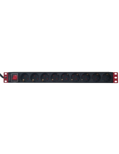 Techly I-Case Strip-91Ud Rozdzielacz Zasilania Pdu 9 X Gniazdo Sieciowe 1U Czarny, Czerwony