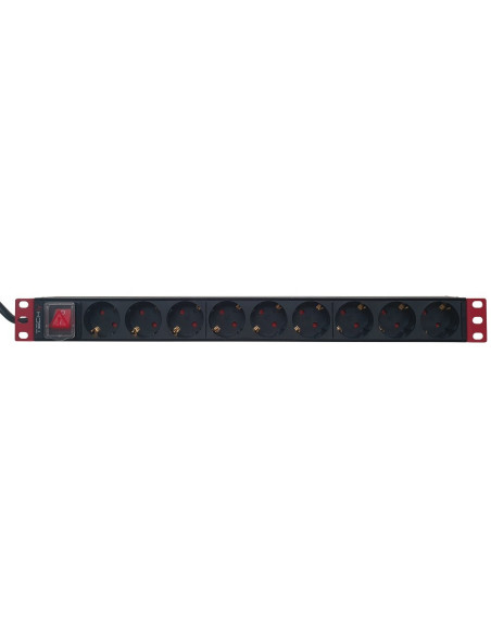 Techly I-Case Strip-91Ud Rozdzielacz Zasilania Pdu 9 X Gniazdo Sieciowe 1U Czarny, Czerwony