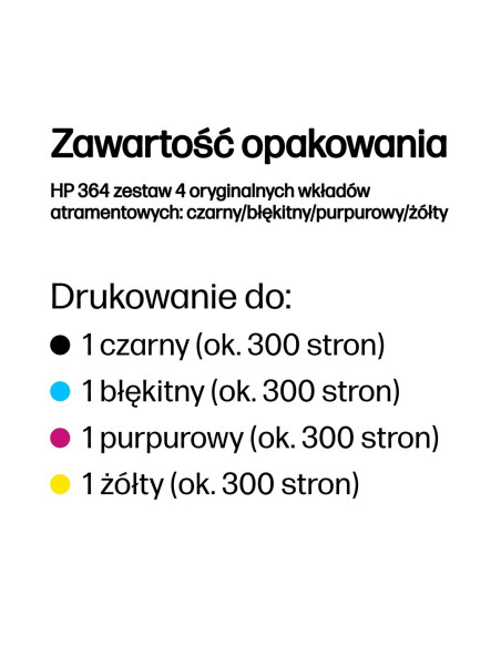 Hp 364 Zestaw 4 Oryginalnych Wkładów Atramentowych: Czarny/Błękitny/Purpurowy/Żółty