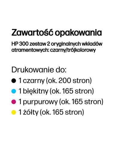 Hp 300 Zestaw 2 Oryginalnych Wkładów Atramentowych: Czarny/Trójkolorowy