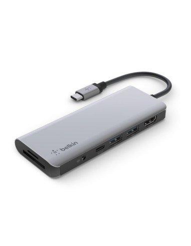 Hub Belkin Connect Usb-C 7-In-1 Multiport Adapter 1X4K Hdmi/2Xusb-A/1Xusb-C Pd3.0/1Xrj45 Gigabit/1Xcard Reader/1Xaudio Grey