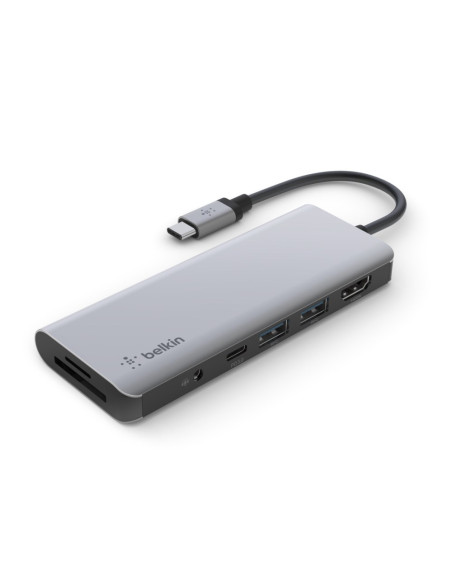 Hub Belkin Connect Usb-C 7-In-1 Multiport Adapter 1X4K Hdmi/2Xusb-A/1Xusb-C Pd3.0/1Xrj45 Gigabit/1Xcard Reader/1Xaudio Grey