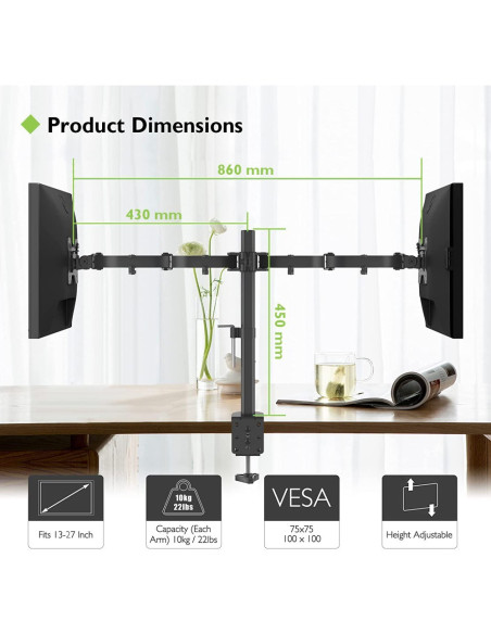 Techly Ica-Lcd 382-D Uchwyt / Stojak Do Monitorów 68,6 Cm (27") Czarny Biurko