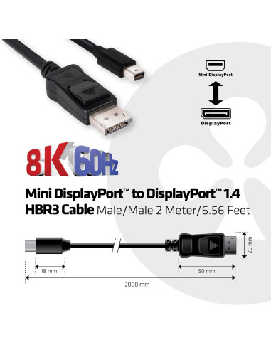 Club 3D Mini Displayport To Displayport 1.4 Hbr3 8K60Hz Kabel, 2 M