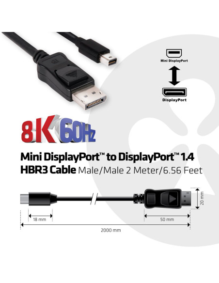 Club 3D Mini Displayport To Displayport 1.4 Hbr3 8K60Hz Kabel, 2 M