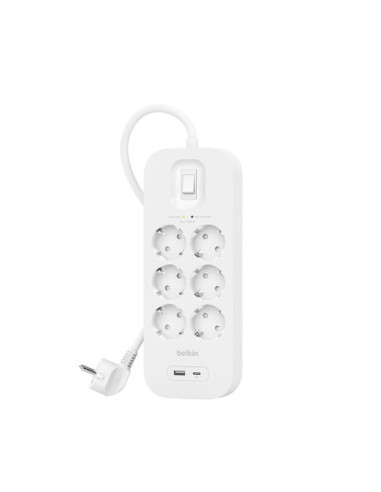 Listwa Zasilająca Belkin Power Surge 6-Port + 1Xusb-A +1Xusb-C 2.4A Pd 650J 2M White Schuko