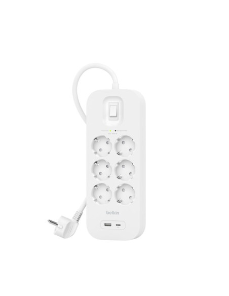 Listwa Zasilająca Belkin Power Surge 6-Port + 1Xusb-A +1Xusb-C 2.4A Pd 650J 2M White Schuko