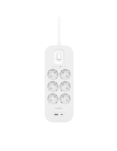 Listwa Zasilająca Belkin Power Surge 6-Port + 1Xusb-A +1Xusb-C 2.4A Pd 650J 2M White Schuko