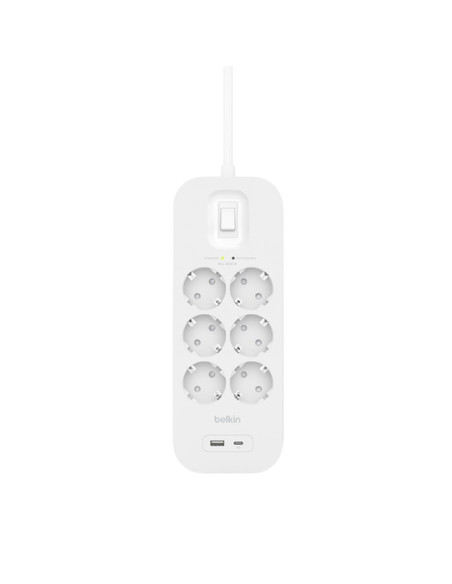 Listwa Zasilająca Belkin Power Surge 6-Port + 1Xusb-A +1Xusb-C 2.4A Pd 650J 2M White Schuko