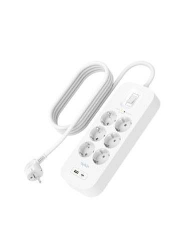 Listwa Zasilająca Belkin Power Surge 6-Port + 1Xusb-A +1Xusb-C 2.4A Pd 650J 2M White Schuko