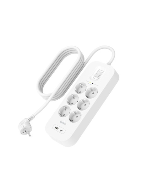 Listwa Zasilająca Belkin Power Surge 6-Port + 1Xusb-A +1Xusb-C 2.4A Pd 650J 2M White Schuko