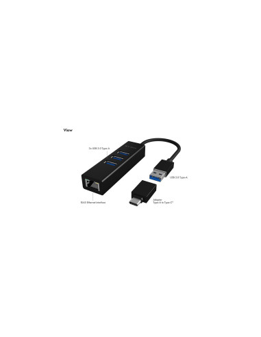 Icy Box Ib-Hub1419-Lan Usb 3.2 Gen 1 (3.1 Gen 1) Type-A Czarny