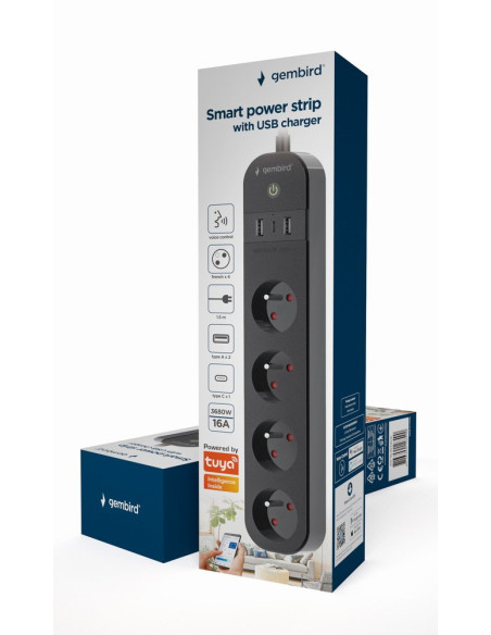 Gembird Tsl-Ps-F4U-01 Inteligentna Listwa Zasilająca 4 X Gniazdo Sieciowe Typu F 1,5 M 3 3680 W Czarny