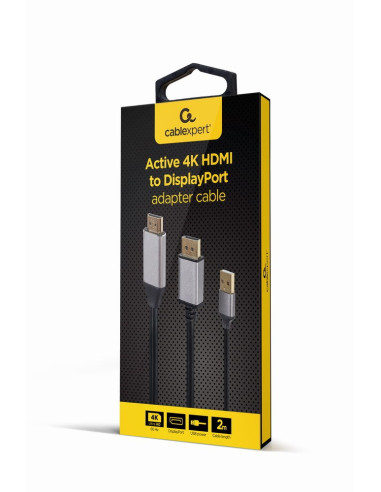 Gembird Aktywny Konwerter Sygnału Hdmi 4K Na Displayport 2M, Czarny
