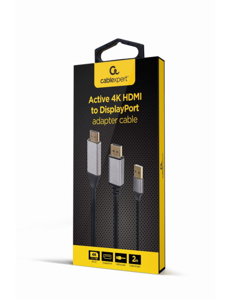 Gembird Aktywny Konwerter Sygnału Hdmi 4K Na Displayport 2M, Czarny