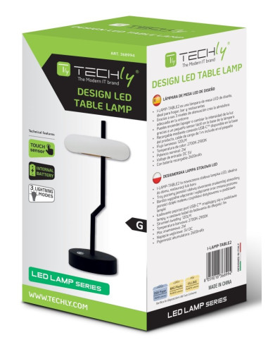 Techly I-Lamp-Table2 Lampa Stołowa Niewymienialne Źródło Światła 2 W Led Czarny, Biały