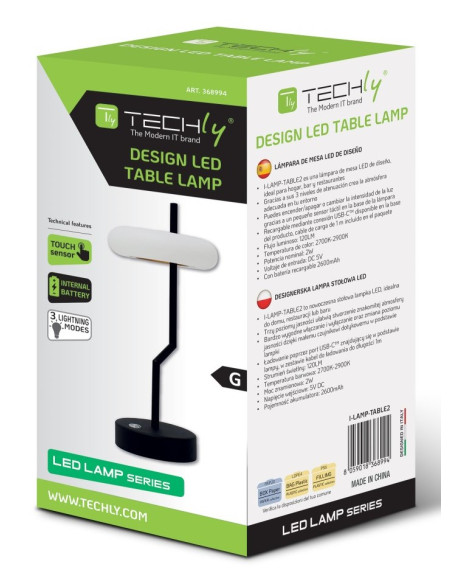 Techly I-Lamp-Table2 Lampa Stołowa Niewymienialne Źródło Światła 2 W Led Czarny, Biały