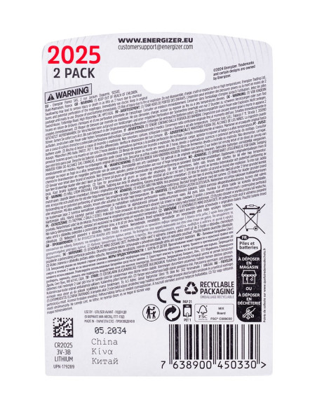 Bateria Energizer Specjalistyczna Cr2025/2, 3V, Eco