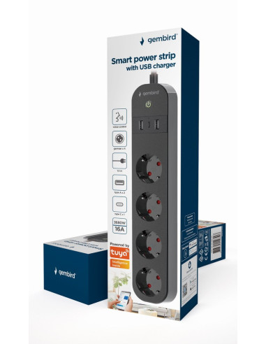 Gembird Tsl-Ps-S4U-01 Inteligentna Listwa Zasilająca 4 X Gniazdo Sieciowe Typu E 1,5 M 3 3680 W Czarny
