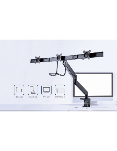 Gembird Biurkowe Regulowane Ramię/Uchwyt Na 3 Monitory 17-27, Vesa 100X100Mm, Do 6 Kg