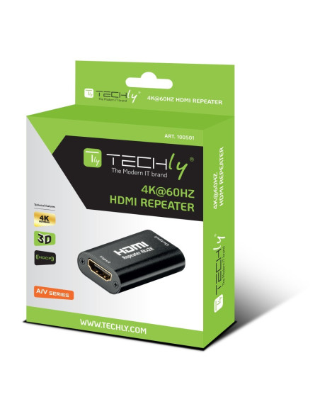 Techly Idata Hdmi2-Rip4Kt Przedłużacz Av Wzmacniacz Av Czarny