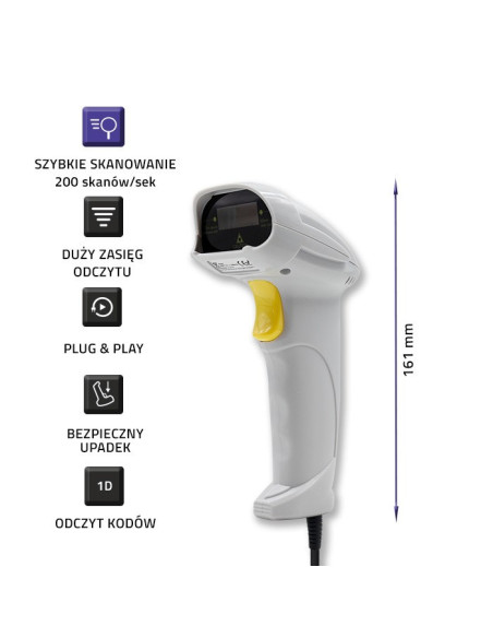 Qoltec Czytnik Kodów Kreskowych Laserowy | 1D | Usb | Biały