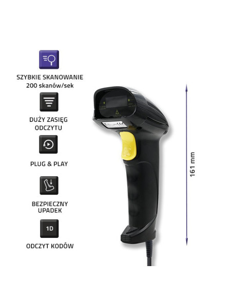 Qoltec Czytnik Kodów Kreskowych Laserowy | 1D | Usb | Czarny