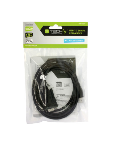 Techly Idata Usb2-Ser-1A Kabel Równoległy Czarny 1,5 M Usb Typu-A Db-9