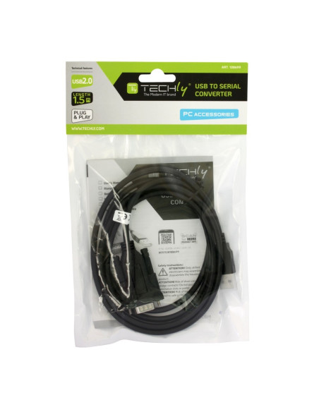 Techly Idata Usb2-Ser-1A Kabel Równoległy Czarny 1,5 M Usb Typu-A Db-9