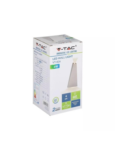 Kinkiet Ścienny V-Tac Vt-826 6W Led Ip65 4000K 660Lm (Sku 8296) Biały