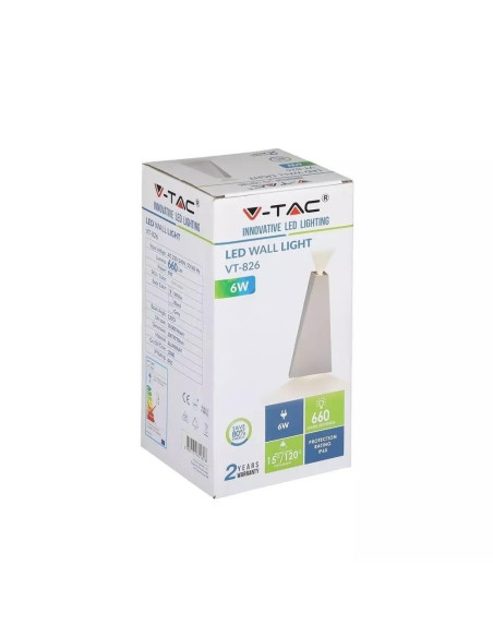 Kinkiet Ścienny V-Tac Vt-826 6W Led Ip65 4000K 660Lm (Sku 8296) Biały