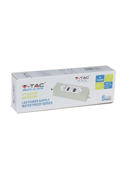 Zasilacz Led V-Tac Vt-22155 150W 12V 12.5A Ip67 Filtr Emi (Sku 3250) Biały